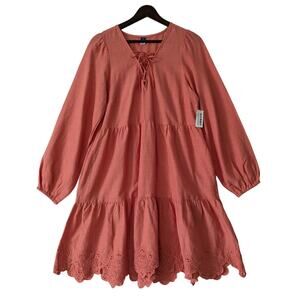 Old Navy Orange Coral Eyelet Tired Long Sleeve‎ Size M Lace-Up Front Pockets New